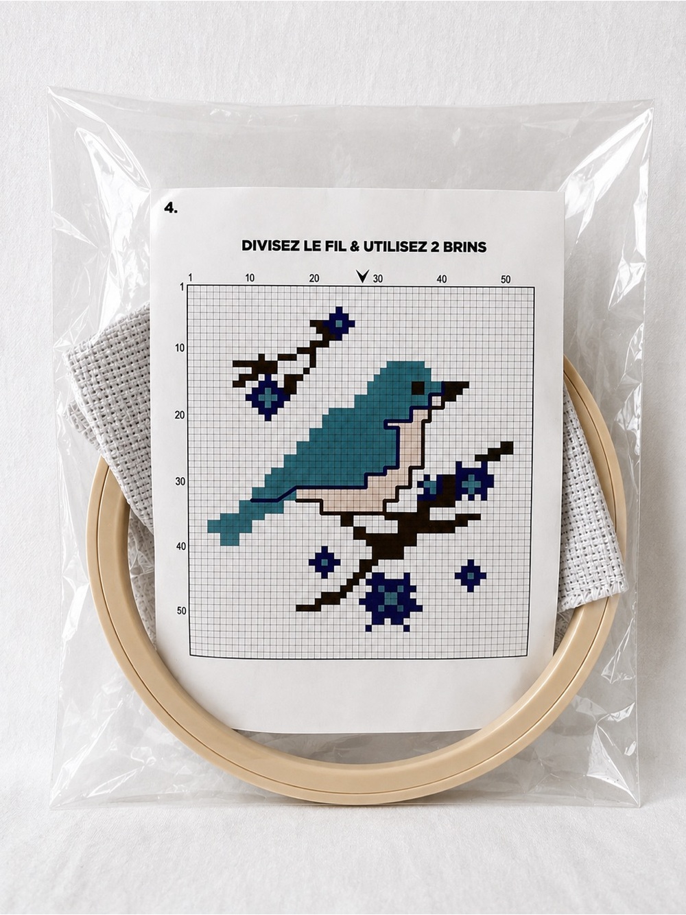 Mini Beginner Cross Stitch Kit Bird Pattern Hoop Fabric Thread Set Craft Sewing